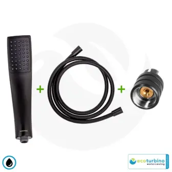 Ducha DELUXE SET Ducha 10 Legio | ecoturbino® ET10L Adaptador Ahorro Agua + Manguera Ducha + Ducha DESIGN | negro