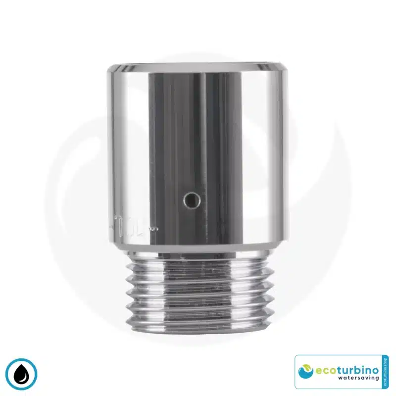 ecoturbino® DELUXE ET10L Vattenbesparingsventil för dusch | Spara vatten och energi (gas, el) | Minska kostnaderna med upp till 40% vid duschning + tömning av duschhuvudet | Silver