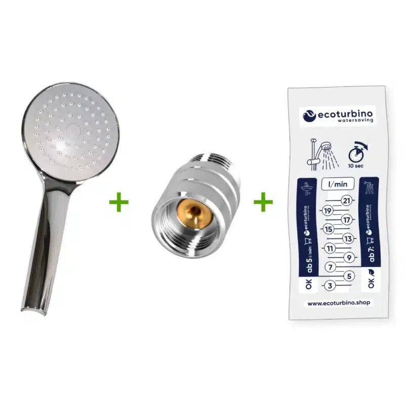 Pomme de douche UPGRADE SET 10 Legio | ET10L Water Saving Adapter + Handheld Showerhead | ecoturbino®. Feedimage.