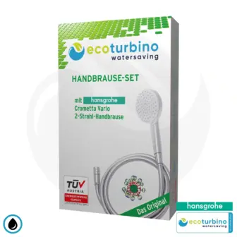 hansgrohe Crometta Vario, SET de 2 chorros + ecoturbino® 10 Legio | ET10L adaptador de ahorro de agua + flexo de ducha + alcachofa de ducha