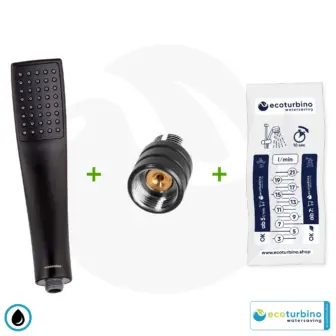 Ducha de mano DELUXE UPGRADE SET 10 Legio, negro | ecoturbino® | ET10L Adaptador para ahorro de agua + Ducha de mano de diseño - Ducha de mano