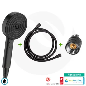 hansgrohe Pulsify Select S 105 Soffione doccia nero ecoturbino con tubo flessibile