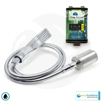 Filtre à eau polluants ecoturbino body plus set | douchette, flexible de douche, adaptateur pour économie d'eau, système de filtre | système d'économie d'eau pour la douche | raccords filetés 1/2
