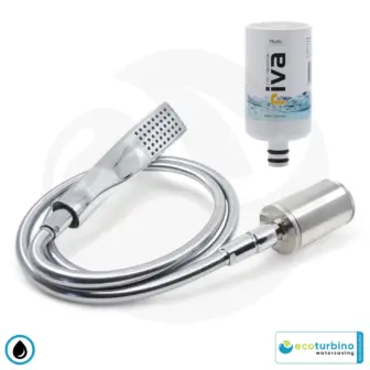 Vodni filter za Legionello ecoturbino clinic plus set | ročna prha, cev za prhanje, nastavek za varčevanje z vodo, filtrirni sistem | sistem za varčevanje z vodo za prhanje | 1/2" navojni priključki