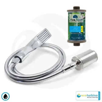 Filtre à eau ecoturbino hotel plus set | douchette, flexible de douche, adaptateur pour économie d'eau, système de filtration | système d'économie d'eau pour la douche | raccords filetés 1/2